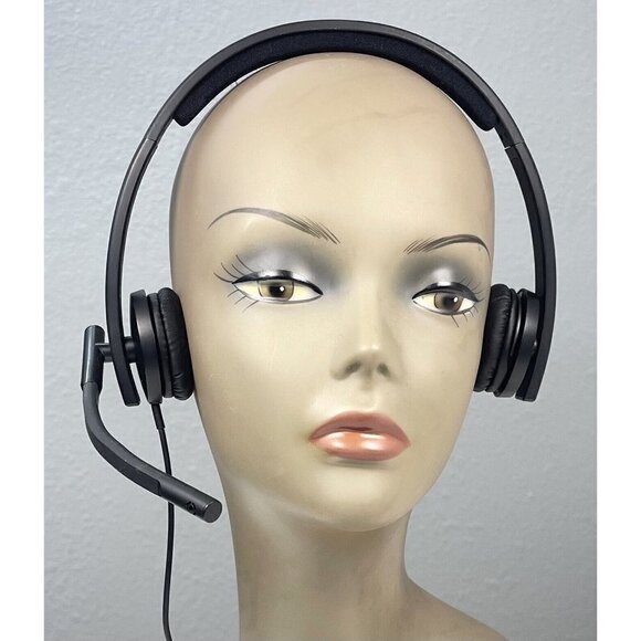 LOGITECH Black Wired USB HEADSET Double Ear Piece Volume Control Model A-00064 - Picture 1 of 6